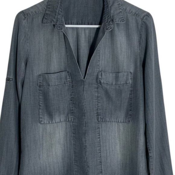 Anthropologie Cloth & Stone Chambray Gray Tencel Button Down Shirt Small - Picture 2 of 9